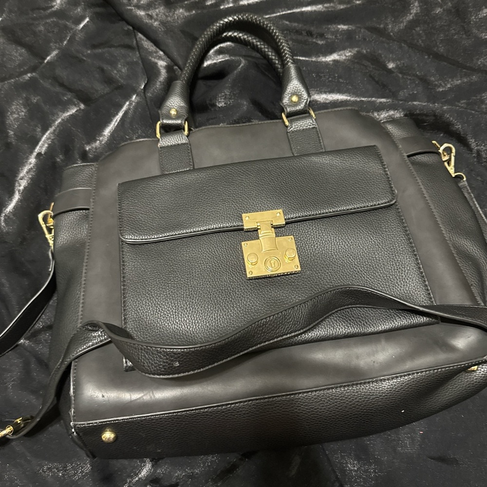 Black Leather Women's Bag with Gold Accents